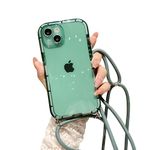 ELTIIGO for iPhone 14 Clear Case with Crossbody Nylon Lanyard, Slim Fit Shockproof Soft Protective Cover with Anti-Lost Detachable Adjustable Shoulder Neck Strap for Girls Women, Green