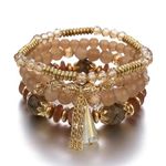 ROYAL NEEDS Fashionable Beaded Multilayer Bracelets for girls and women's. Multicolor flexible crystal Bohemian Stackable Bracelets for women's (Beige)