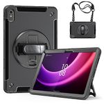 Junfire Protective Case for Lenovo Tab P11 2nd Gen Case 2023, Shockproof Rugged Lenovo Tab P11 Gen2 Case 11.5 Inch TB350FU/TB350XU with Kickstand/Hand Strap/Shoulder Strap-Black