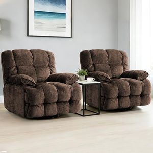 GINGO Power Oversized Recliner Chair Set of 2, Extra Wide Swivel Rocking Recliner Chair, Breathable Soft Fabric Modern Single Sofa for Living Room, Electric Adjustable Angle, USB & Type-C Port, Brown