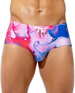 Casey Kevin Men's Swim Briefs Sexy Printed Bikini Underwear Quick Dry Swimsuit Drawstring Bathing Suit Beach Swimwear,Watercolor,Small