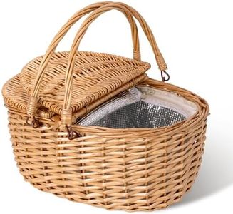GRANNY SAYS Picnic Basket, Wicker Basket with Insulated Cooler, Woven Cute Basket with Handle, Storage Basket with Washable Lining & Dual-Flid Lid, Natural Willow Picnic Hamper