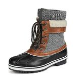 DREAM PAIRS Women's Mid Calf Waterproof Winter Snow Boots, Black Grey, 9