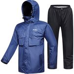 ILM Motorcycle Rain Suit Waterproof Wear Resistant 6 Pockets 2 Piece Set with Jacket and Pants Fits Men (Men's Large, Blue)