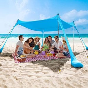 COMMOUDS Beach Tent Sun Shelter - UPF50+ Pop Up Beach Canopy with Sandbags & Sand Shovel & Windproof Poles, Portable Sun Shade for Beach, Camping, Picnics, Backyard (12x12FT)