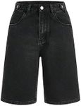 SweatyRocks Women's Casual High Rise Jean Shorts Straight Leg Zip Up Bermuda Denim Shorts Black Solid 27