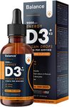 Vitamin D3 + K2 Liquid Drops - Vegan - High Strength 2000iu D3 + 25mcg K2-2 Month Supply - 120 Servings - 9,000mcg 60ml Dropper Bottle - Sublingual Fast Absorption - Made in UK by Balance (1x Pack)