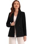 Allegra K Women's Halloween Costume Notched Lapel Double Breasted Work Formal Blazer Jacket Black-Solid XL