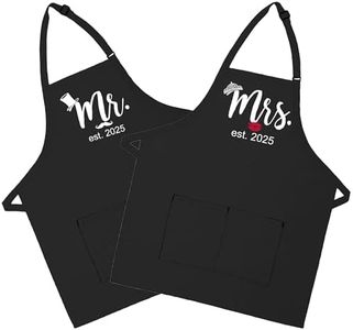 Made in the USA Premium Kitchen Apron Set for Men Women, "Mr. and Mrs." design Wedding gift for Husband and Wife kitchen BBQ