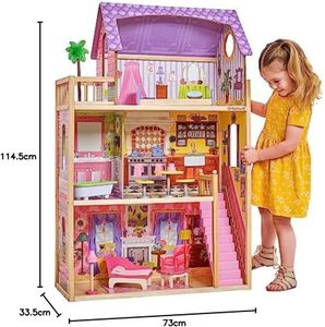 KidKraft Kayla Wooden Dollhouse – Multi-Level Playhouse for Kids