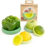 Food Huggers 5pc Reusable Silicone Food Savers | BPA Free & Dishwasher Safe | Fruit & Vegetable Produce Storage for Onion, Tomato, Lemon, Banana, Cans & More | Round, Sage Green