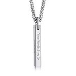 XUANPAI 3D Bar Necklace Men, Personalised Engraved 4 Sided Vertical Tungsten Steel 3D Bar Pendant Custom Text Name Necklace Jewelry Couples Friendship Gift, Silver Stainless Steel Chain