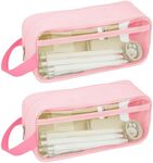 2Pcs PVC Clear Pencil Case,Pencil Pouch with Zipper,School Supplies Transparent Stationary Bag,Travel Makeup Toiletry Bag for Teen Girls Boys Students Adults (Pink)