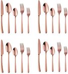 NAIDEV 20 Piece Rose Gold Flatware serving spoon set Stainless Steel colorful Silverware Set, Cutlery Set, tableware Set Service for 4 Knives, Fork and Spoons Stunning Polished Finish (rose gold - 20)