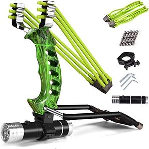 NERUB Hunting Professional Slingshot Set Wrist Slingshot Rocket Hunting Slingshots with Heavy Duty Launching Bands High Velocity Hunting Catapults Hunter Green