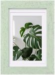 Egofine 4x6 Picture Frame Made of Solid Wood, Covered by Plexiglass Display Pictures 3.5x5 with Mat or 4x6 Without Mat for Table Top Display and Wall Mounting Photo Frame, Rustic Green