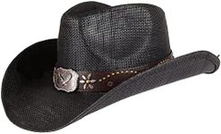 Queue Essentials Classic Straw Cowboy Cowgirl Hat Western Outback w/Wide Brim - O