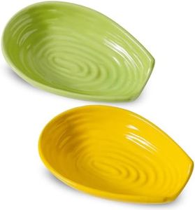 Hasense Spoon Rest for Stove Top, Ceramic Yellow and Green Spoon Holder for Kitchen Counter, Large Stable Heat-resistant Utensil Rest for Spatula Ladles Tongs, Home Kitchen Decor, 2 PCS
