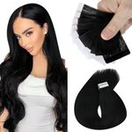 Sunny Hair Tape in Hair Extensions Human Hair Invisible Tape in Hair Extensions 10Pcs Tape in Extensions Real Human Hair Straight Hair Extensions for Women 20 inch Jet Black Color