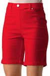 Roman Originals Stretch Shorts for Women UK Ladies Pull On Turned Hem Cut Off Bengaline Mom Boyfriend Boy Denim Casual Cropped Pants Capri Slim Fit Turn Up Summer Crops Mother - Red - Size 12