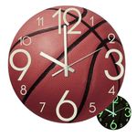 Wall Clock Basketball WallClock 12 Inch Luminous Silent for Bedroom, Living Room, Birthday Chritmas Gifts Present for Kids Son Boys Baby Children NBA Basketball NCAA Fans (Basketball L)