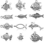 60 Pieces Fish Charms for Jewelry Making Antiqued Silver Alloy Fish Charms Fish Pendants 12 Styles Assorted Fish Charms for DIY Craft Summer Bracelet Necklace Earring