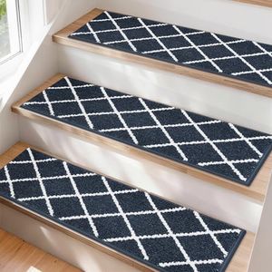 COSY HOMEER Stair Treads for Wooden Steps 9"x28", Non Slip Carpet Stair Treads, Peel and Stick Indoor Runners for Kids Elders and Dogs, 100% Polyester TPE Backing, 15pcs, Navy