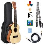 Electric Ukulele Solid Spruce Concert Ukelele 23 Inch Uke Hawaii Guitar with Professional Guitar Cable and Starter Kit From Kmise