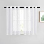 NICETOWN White Sheer Curtains 45 inches Long for Window Coverings - Grommet Top Linen Look Semi Short Small Window Curtains Drapes for Kitchen/Basement, 52-in Width by 45-in Length, White, 2 Panels