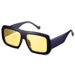 kimorn Sunglasses Womens Men Trendy Retro Sun Glasses Oversize Square Frame Shades K1571 (Deep Blue/Yellow)