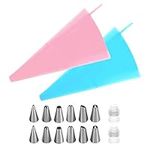 16 Pcs Piping Bags and Nozzles Set Reusable Piping Bags Silicone Icing Piping Cream Pastry Bag for Decorating Cakes and Cupcakes DIY Cake Dessert (Blue + Pink)