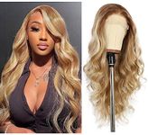 Sapphirewigs Blonde Wig Lace Front Wig Highlight Synthetic Wavy Balayage Kanekalon Futura Wig Party Date Daily Wear Natural Looking Wig 26inch