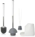 True Fresh Toilet Brush and Plunger Set with Holder Caddy -Stainless Steel Brush and Toilet Plunger for Heavy Duty -2-in-1 Scrubber Combo with Hidden Tweezer & Extendable Plastic Handle