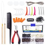 Glarks 574Pcs Hair Extension Tools Kit Including 4 Colors Micro Ring Links Beads, Micro Beads Plier, Hook Needle Pulling Loop, Hair Extension Plier, Duckbill Hair Clips, Combs, Mini Rubber Bands