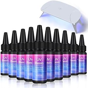 10 botellas NUEVA FÓRMULA Resina UV Transparente para Manualidades Hacer Joyas Joyería Kit DIY con Mini Lámpara UV Plegable para Principiantes para Moldes Silicona