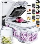 All-in-1 Vegetable Chopper Adjustable Mandoline Vegetable Slicer with Spiralizer - Onion Chopper Food Chopper Manual Mandolin Slicer - Potato Slicer Veg Cutter White Onion Dicer Julienne Cheese Grater