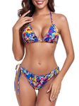 RELLECIGA Women's Wavy Triangle Bikini Set Brazilian Swimwear (Medium,Iris)