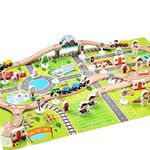 HAPPY HUES® Wooden Urban City Train/Car Track Set 80 Pieces Traffic Scene Toy| Creative Toys for Boys Girls- 3+ Years