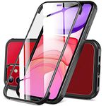 DOSNTO Double Sided Clear Case for iPhone 11 (6.1''), Front and Back Full Body 360 Shockproof Drop Protection Phone Case Built-in Tempered Glass Screen Protector Rugged Phone Cover, Black