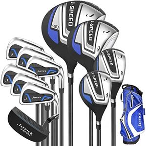 Jaffick Complete Golf Club Sets for Men 12 Piece Includes Golf Driver #3 Fairway Woods, 4 & #5 Hybrid, 6-9 Irons, Pitching & Sand Wedge, Putter and Golf Stand Bag