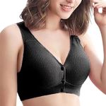 Fashiol Women's Front Open Button Breastfeeding Gather Bra - Pregnancy Vest, No Steel Ring, Push-Up, Wirefree, Full Coverage Nursing Bra with Super Combed Cotton Elastane Stretch - Black