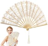 BESTOYARD Lace Folding Fans Cotton Hand Fan Bamboo Fan Lace Foldable Fan Gift for Women Ladies (Beige)