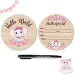 R HORSE Baby Birth Announcement Sign with Maker Pen Hello World Newborn Sign Double-Sided Pink Elephant Baby Name Announcement Sign Personalized Wooden Birth Sign for Girls Baby Shower Keepsake Gifts