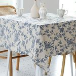 Pastoral Square Tablecloth - 52 x 52 Inch - Linen Fabric Table Cloth - Washable Table Cover with Dust-Proof Wrinkle Resistant for Restaurant, Picnic, Indoor and Outdoor Dining, Floral (Dark Blue)