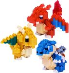 nanoblock Building Blocks Pokemon Charizard (200pcs), Dragonite (190pcs) & Blastoise (220pcs) Gift Set Bundle - 3 Pack