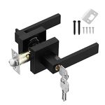 HSEAMALL Door Lever Handle Lock,Black Interior Door Handle with Lock and Key Square Entry Door Handle for Bedroom Office Left or Right Handing