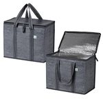 VENO 2 Pack Insulated Reusable Grocery Bag w/Cardboard Bottom, Food Delivery, Heavy Duty, Large, Stands Upright, Collapsible (Gray, 2 Pack)