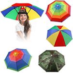 Minelife 4 Pack Umbrella Hat Rainbow Umbrella Hat for Kids Waterproof Headwear Fishing Hats Colorful Beach Hats Sun-rain with Elastic Band for Outdoor Patio Hiking Fishing Walking