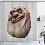 Ambesonne Humor Shower Curtain, Awkward Meme Face Unusual Facial Gesture Ugly Mock Smug Forum Art Design, Cloth Fabric Bathroom Decor Set with Hooks, 69" W x 70" L, Pearl and Tan