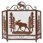 BestGiftEver 3-Panel Fireplace Screen Decorative with a Moose in The Forest Design - Stand Alone Fireplace Cover Metal Mesh Screen - Home Decorative Firescreen for Cabin, Wildlife, and Woodland Theme